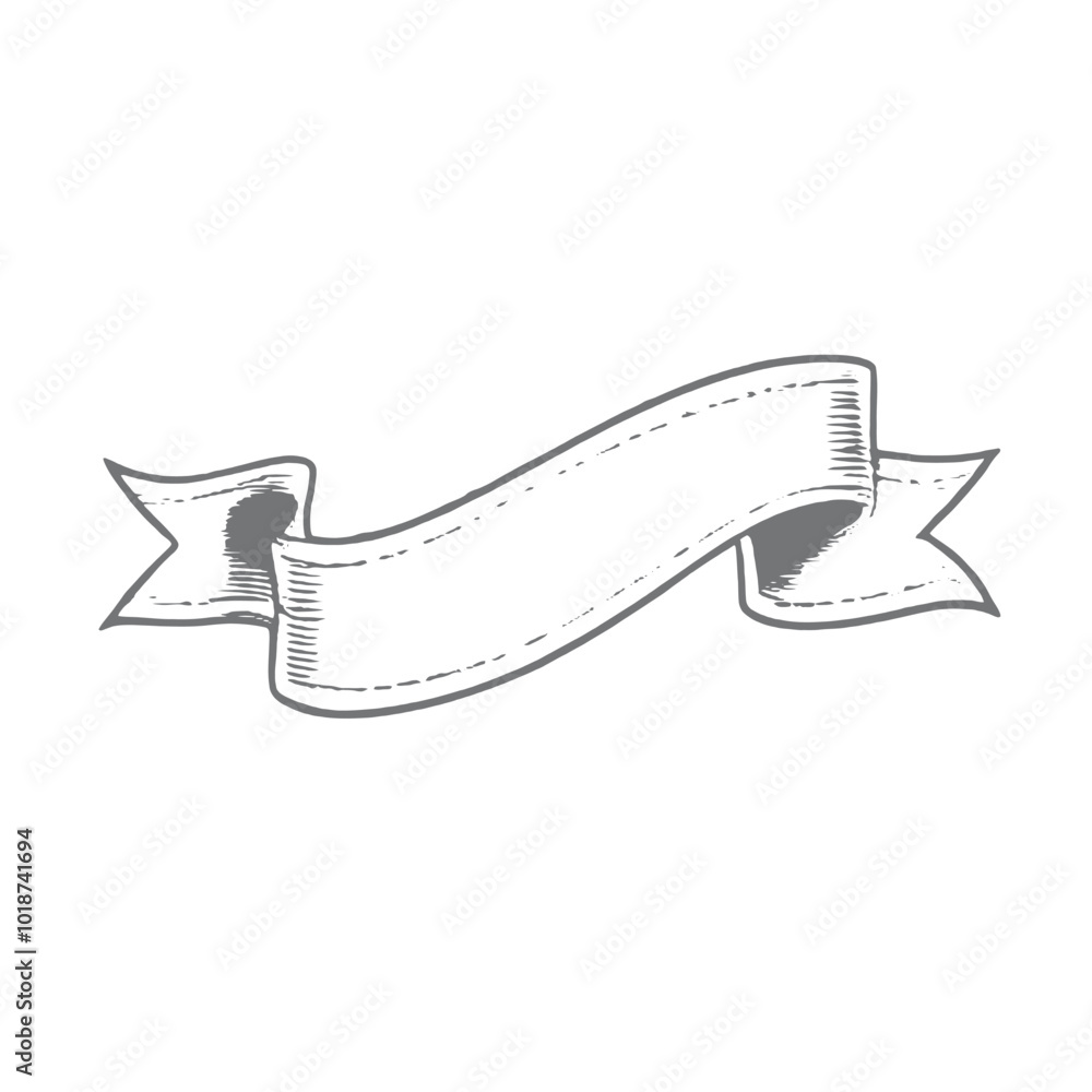 A black and white sketch of a flying banner or ribbon A black and white sketch of a flying banner or ribbon