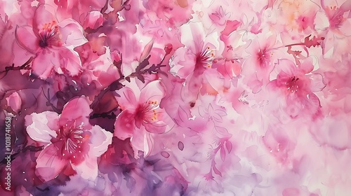 A beautiful watercolor painting of pink cherry blossoms.