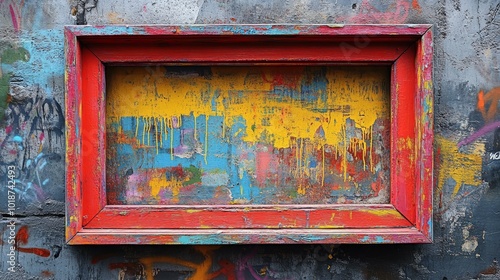 Multicolored Wooden Frame on a Graffiti-Covered Wall photo