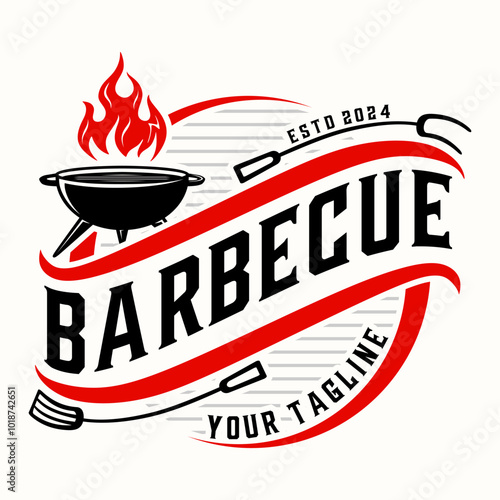 Barbecue vintage logo. spatula and grill for barbecue business vector illustration design	
