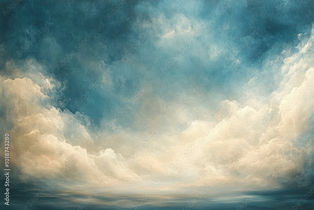Abstract Oil Painting of a Blue and White Sky and Ocean Horizon Abstract Oil Painting of a Blue and White Sky and Ocean Horizon