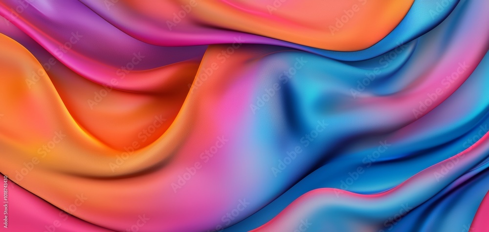 Obraz premium Abstract flowing fabric with vibrant hues of pink, blue, and orange, silky texture and soft lighting, perfect for artistic backgrounds, fashion designs, or dynamic visual art