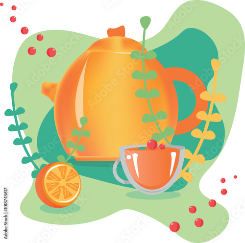 Still life with orange, vector illustration