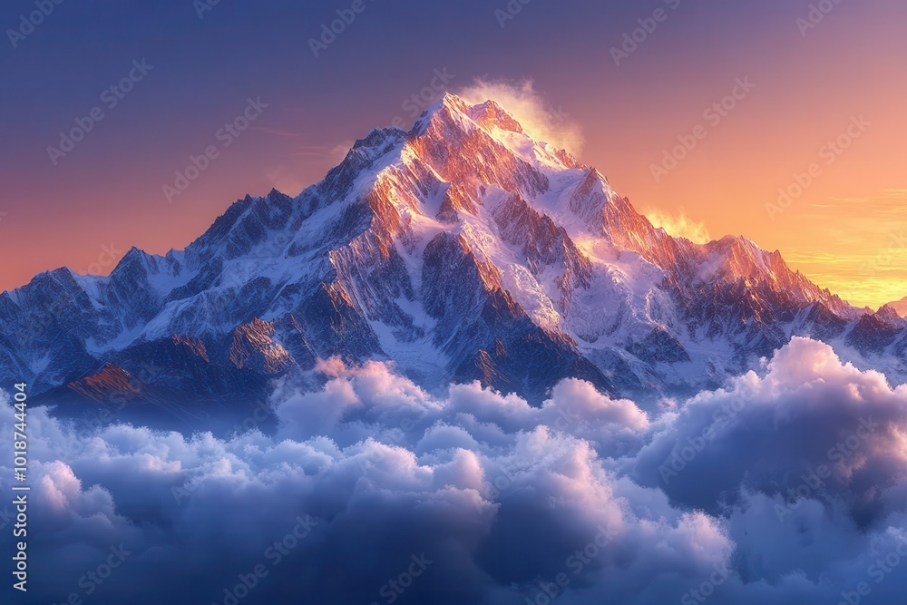 majestic mountain range with snowcapped peaks piercing through a sea of fluffy clouds bathed in warm golden light at sunset creating a breathtaking panoramic vista majestic mountain range with snowcapped peaks piercing through a sea of fluffy clouds bathed in warm golden light at sunset creating a breathtaking panoramic vista