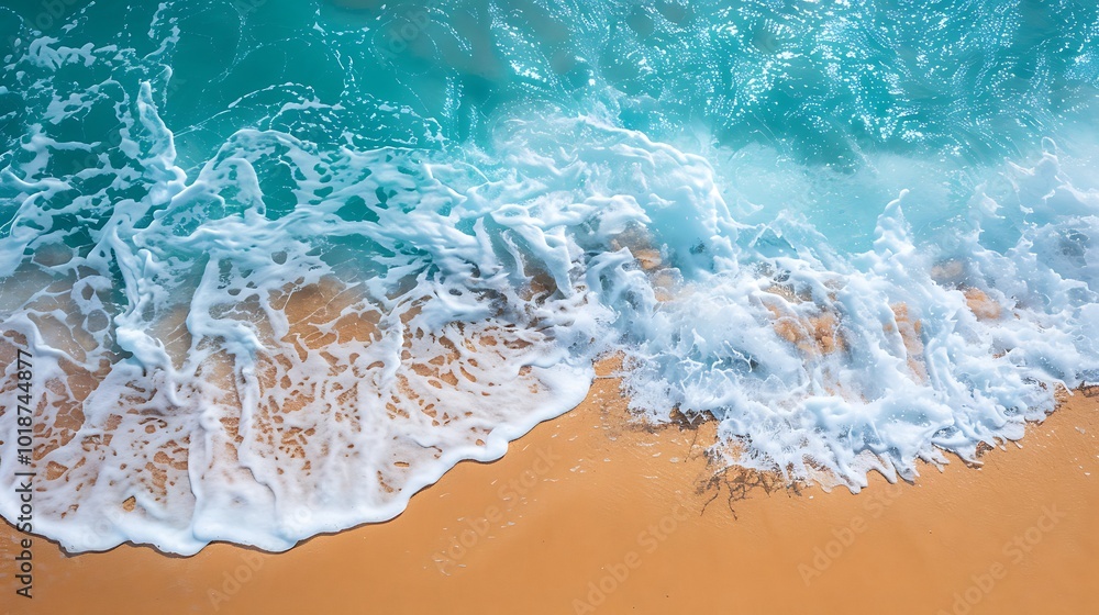 Beautiful beach with turquoise water and waves. Aerial view Beautiful beach with turquoise water and waves. Aerial view