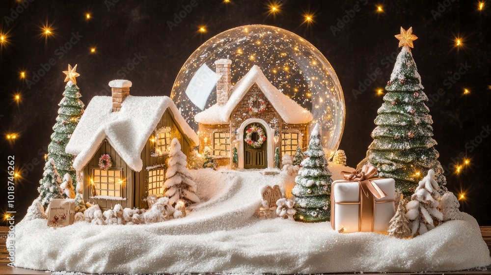 Fototapeta premium Christmas snow globe festive winter scene. New Year and Christmas background