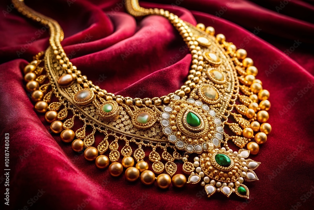 Elegant Gold Necklace on a Soft Velvet Background Showcasing Luxury and Timeless Fashion Appeal Elegant Gold Necklace on a Soft Velvet Background Showcasing Luxury and Timeless Fashion Appeal