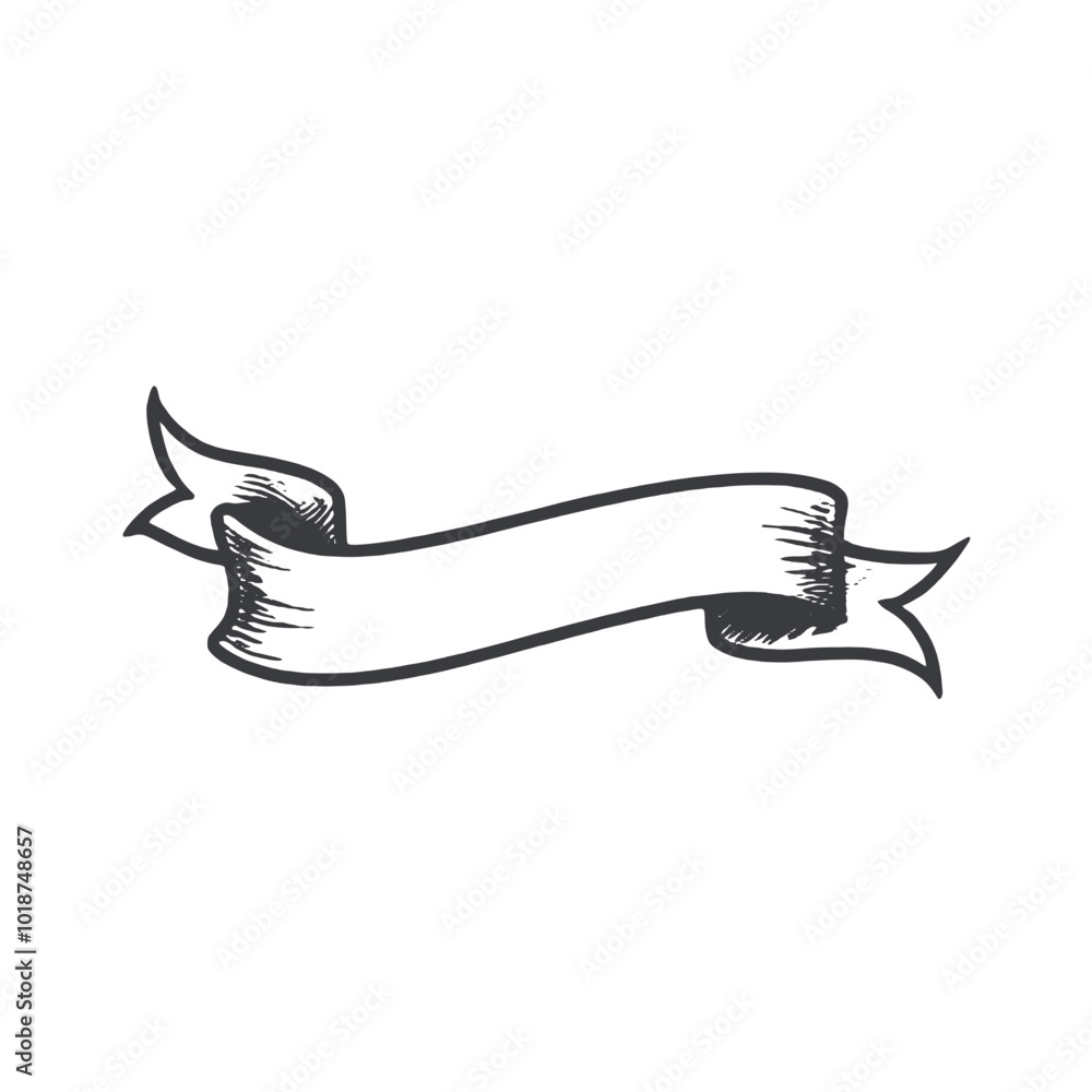 Fototapeta premium A black and white sketch of a flying banner or ribbon