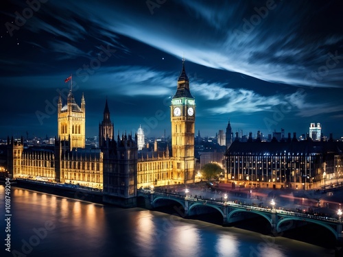 Night View of Big Ben and Houses of Parliament