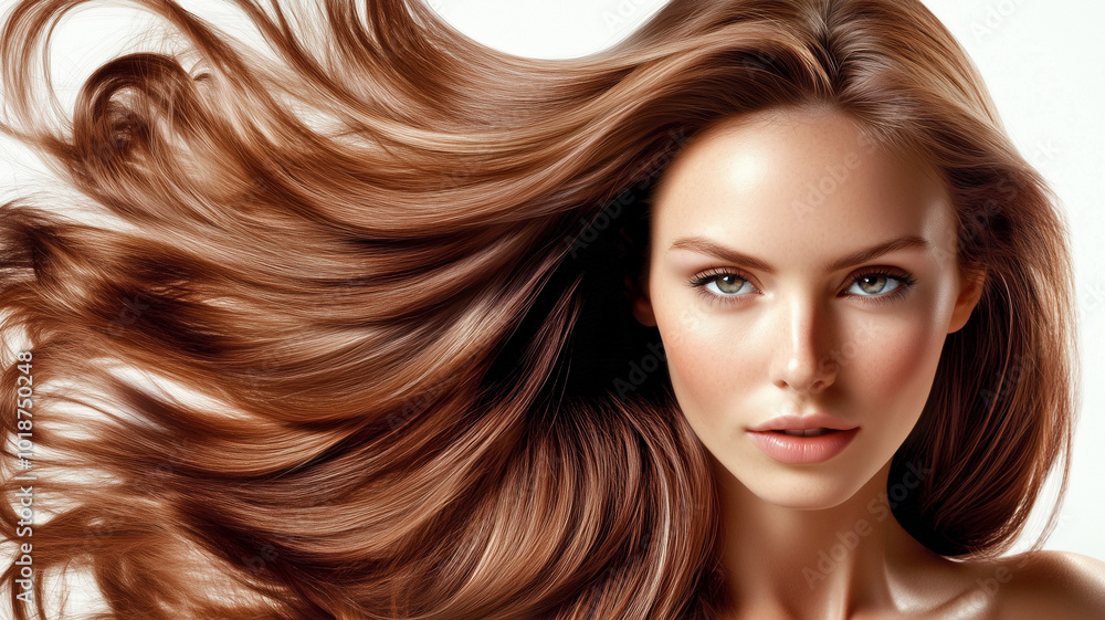 Beautiful woman with long flowing silky elegant brown hair. Hair coloring, hair treatment , hair style concept. Beautiful woman with long flowing silky elegant brown hair. Hair coloring, hair treatment , hair style concept.