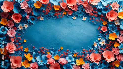 Colorful Floral Valentine’s Day Background with Blue and Pink Flowers
 photo