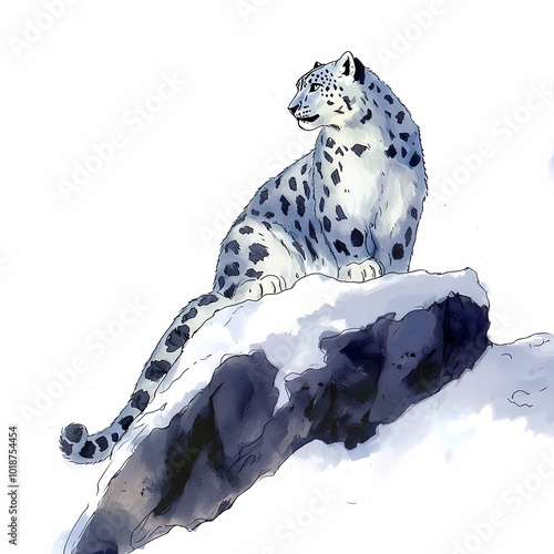 Hand-Drawn Wildlife Protection Poster Featuring Snow Leopard photo