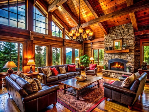 Elegant Luxury Cabin Interiors with Cozy Furnishings and Rustic Design Elements for Relaxation