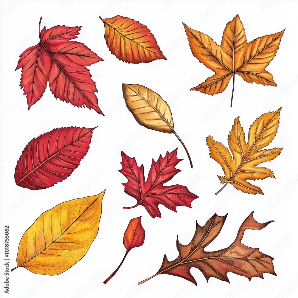 Obraz premium autumn leaves set on white background