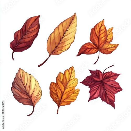 autumn leaves set on white background