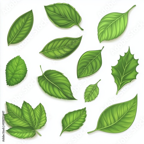 green leaves set on white background