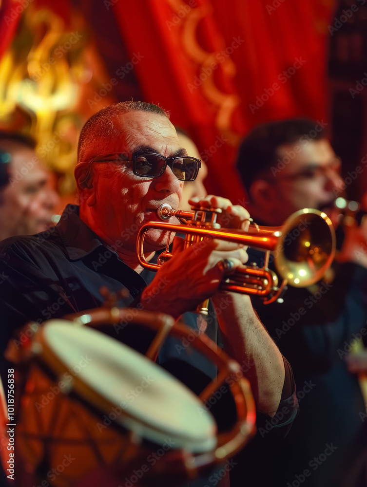 salsa music group, trumpeter, bongo players, people playing instruments ...