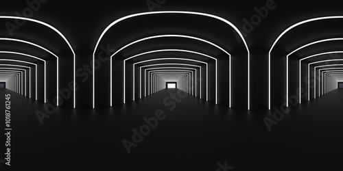 Fototapeta Naklejka Na Ścianę i Meble -  8K HDRI map, tunnel for rendering cars with neon lights