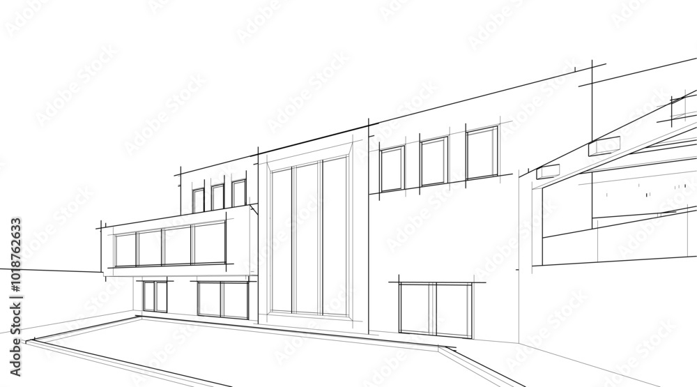 Architectural sketch drawing of modern house 3d illustration 3d rendering Architectural sketch drawing of modern house 3d illustration 3d rendering