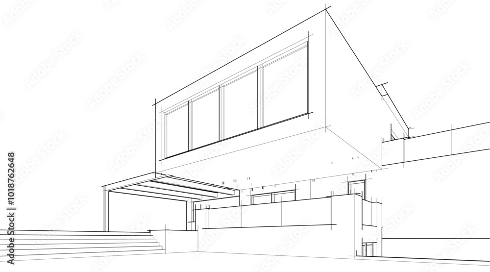 Architectural sketch drawing of modern house 3d illustration 3d rendering Architectural sketch drawing of modern house 3d illustration 3d rendering