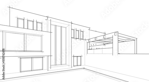 Architectural sketch drawing of modern house 3d illustration 3d rendering