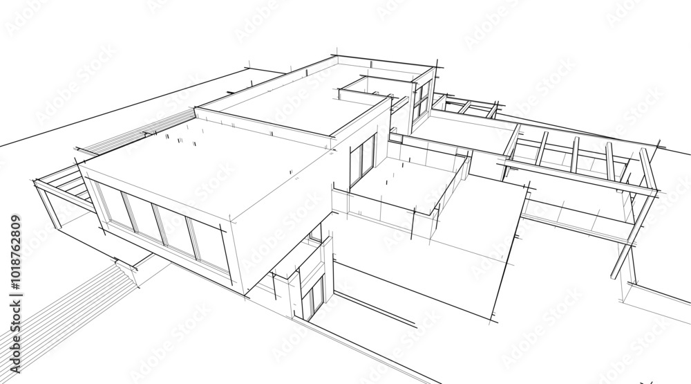 Architectural sketch drawing of modern house 3d illustration 3d rendering Architectural sketch drawing of modern house 3d illustration 3d rendering