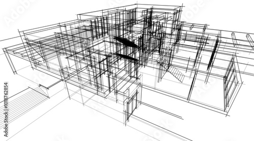 Architectural sketch drawing of modern house 3d illustration 3d rendering