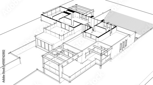 Architectural sketch drawing of modern house 3d illustration 3d rendering