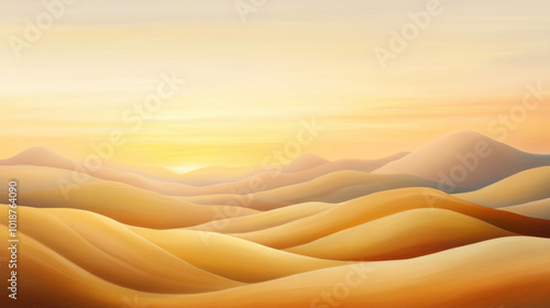 serene desert landscape at dawn, showcasing soft pinks and yellows as sun rises over gentle sand dunes. tranquil scene evokes sense of peace and beauty