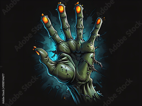 Chilling Zombie Hand: Gnarly Vector Design on Black Background photo