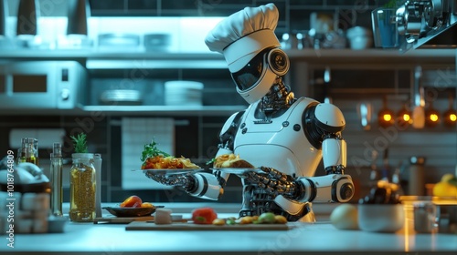 Wallpaper Mural A robot holds a plate of food in a kitchen Torontodigital.ca