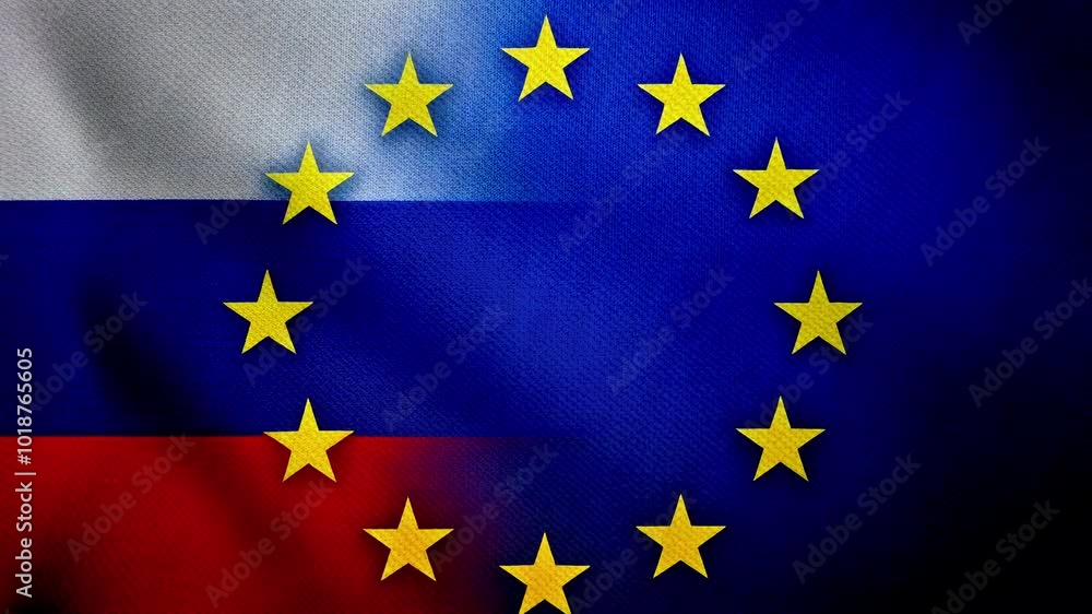 Flags of Unity The Intertwined Russian and EU Flags Symbolizing Collaboration, Cultural Exchange Flags of Unity The Intertwined Russian and EU Flags Symbolizing Collaboration, Cultural Exchange