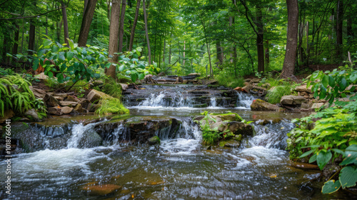 A river restored through water sustainability efforts, clean waterways flowing through eco-friendly communities