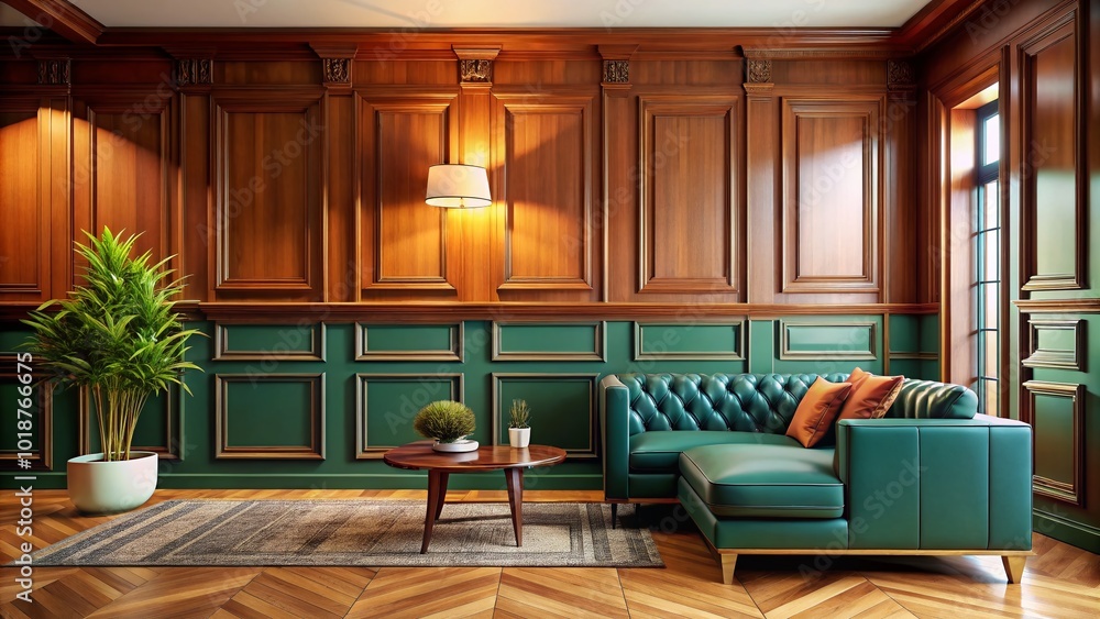 Fototapeta premium Elegant Wall Wainscoting in a Modern Interior Design Featuring Classic Wood Paneling and Trim