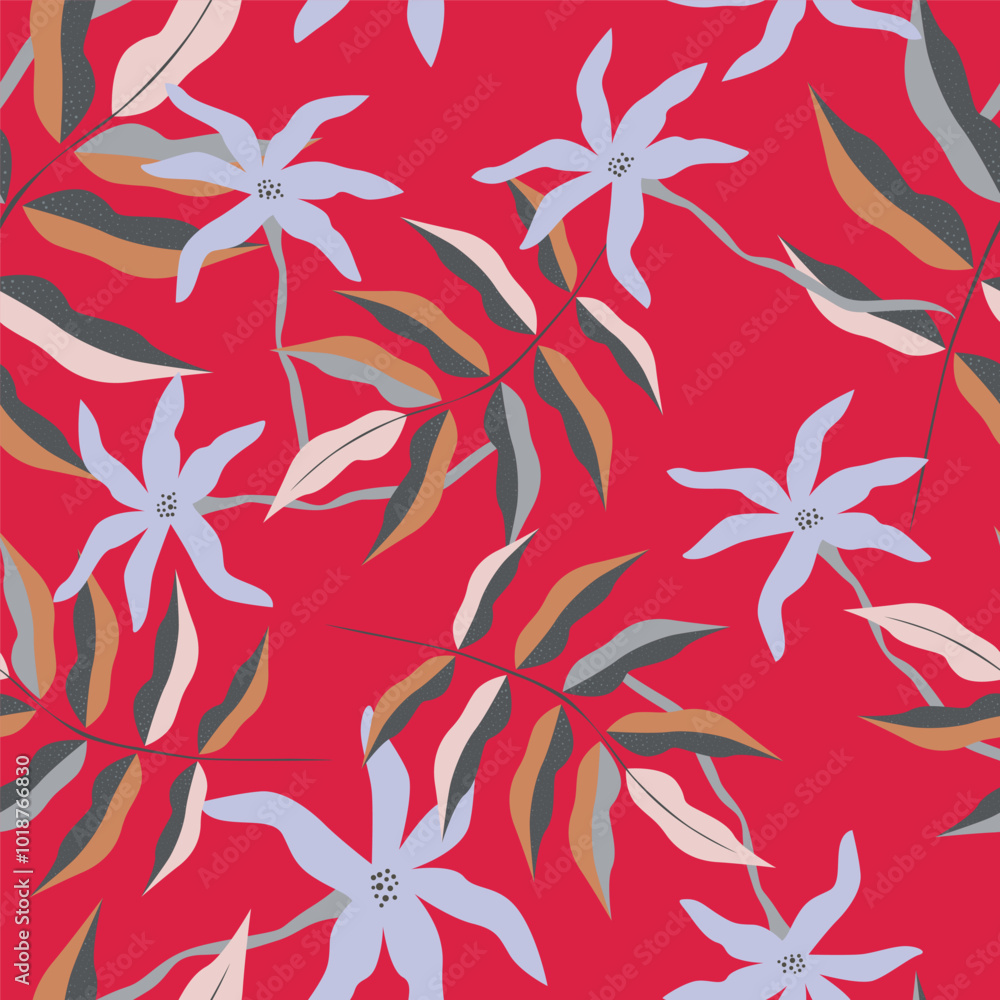 Fototapeta premium Creative collage contemporary floral seamless pattern. Fashionable template for design.