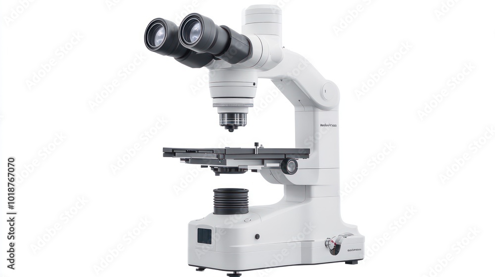 Modern Microscope with White Body and Black Lens Modern Microscope with White Body and Black Lens
