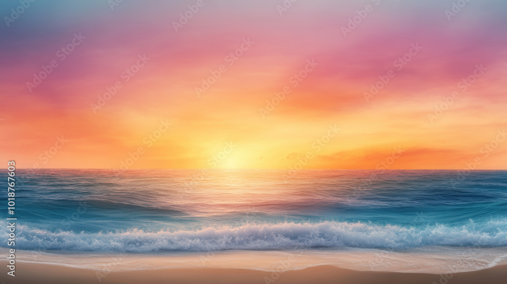 tropical sunset over ocean creates stunning display of bold oranges and soft blues, reflecting beauty of nature. waves gently lap against shore, evoking sense of tranquility and peace tropical sunset over ocean creates stunning display of bold oranges and soft blues, reflecting beauty of nature. waves gently lap against shore, evoking sense of tranquility and peace