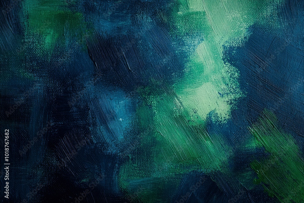 Abstract Painting with Blue and Green Strokes on Canvas Abstract Painting with Blue and Green Strokes on Canvas
