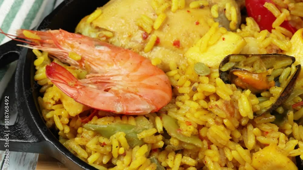 plat de paella, en gros plan