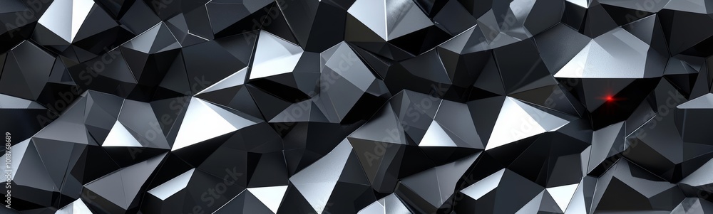 Fototapeta premium Seamless 3d render, abstract black crystal background, faceted texture, macro panorama, wide panoramic polygonal wallpaper , isolated on white background, , copy space for text,