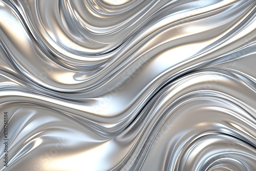 Abstract Liquid Metal Swirls in Chrome and Silver, With a High-gloss Finish, Texture for Background, High Resolution Wallpaper or Background