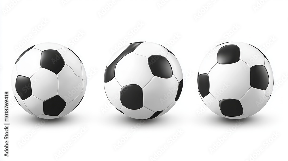 Three realistic soccer balls isolated on a white background. Three realistic soccer balls isolated on a white background.