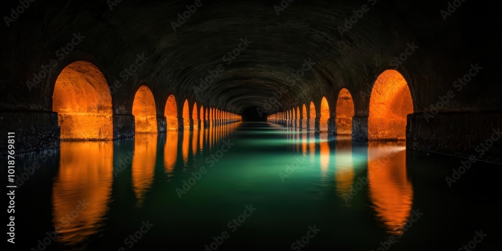 Water flowing through a maze of aqueducts in an ancient city ...