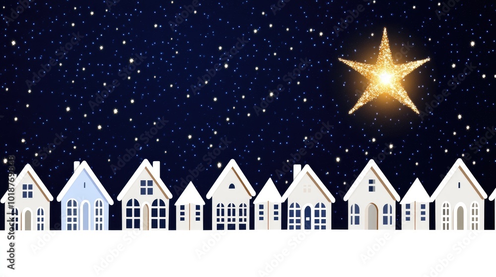 A serene night over an ancient town, illuminated by a radiant star during the festive Christmas season A serene night over an ancient town, illuminated by a radiant star during the festive Christmas season