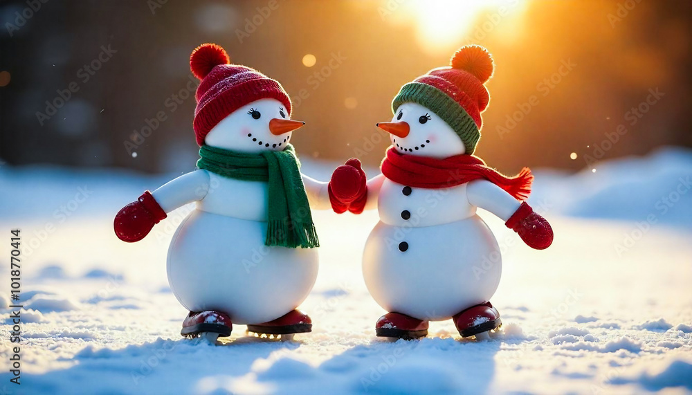 Obraz premium a snowman wearing a hat and scarf in the snow
