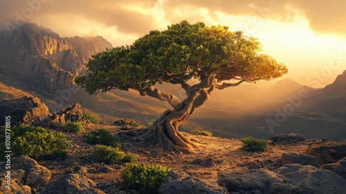 Dragon Tree on Socotra Island: Endemic Plant in Yemen's Desert Nature photo