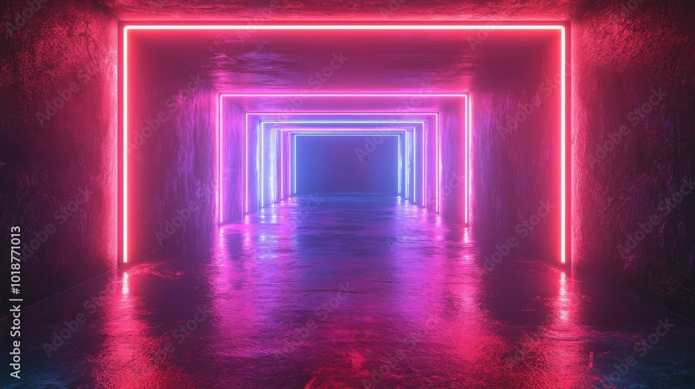 Neon Light Reflections in a Grungy Tunnel Neon Light Reflections in a Grungy Tunnel