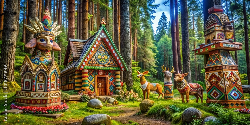 Fototapeta premium Enchanting Slavic Folklore Elements: Mystical Creatures, Forests, and Traditional Symbols Unveiled
