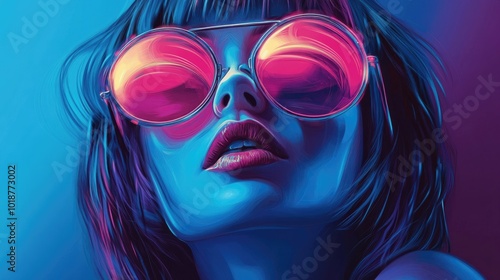 Futuristic portrait of a woman in sunglasses