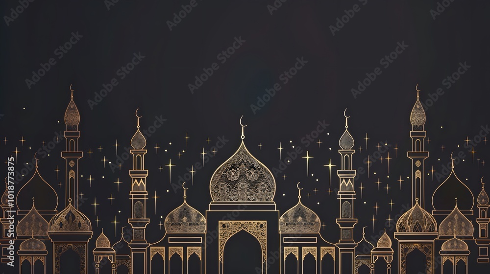 Fototapeta premium Golden Mosque Silhouette Against a Starry Night Sky